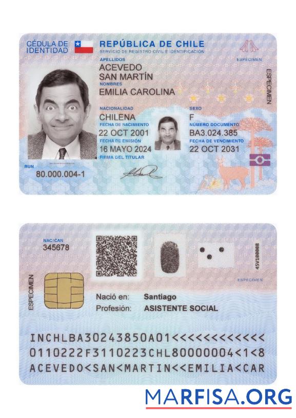 Printable Chile ID Card 2024 Present example